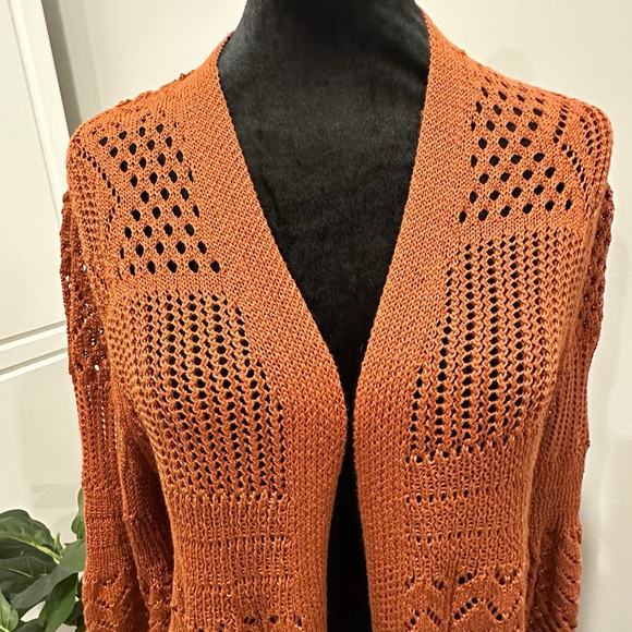 Philosophy Maxi Knit Orange Cardigan Size L Slit Hem - Picture 3 of 12